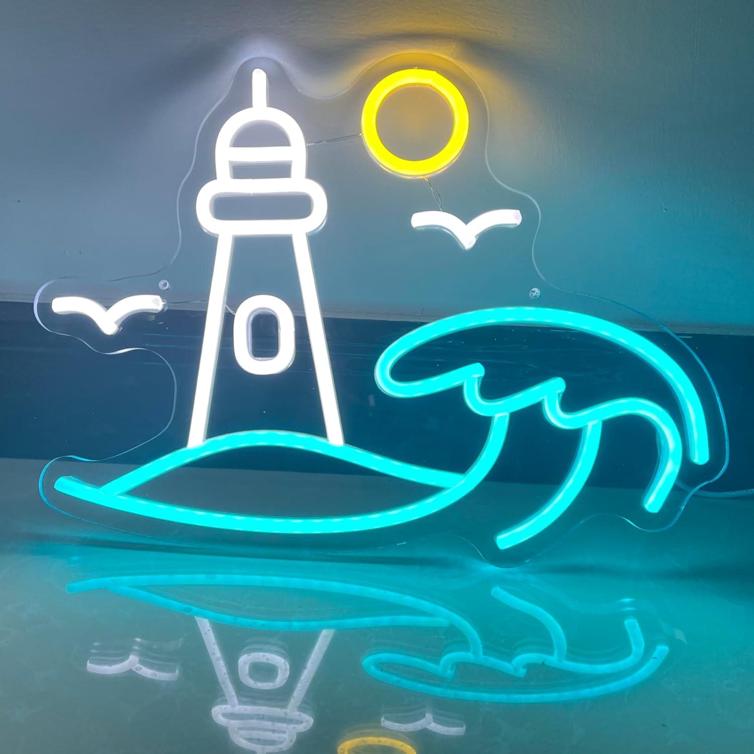 Neon Sign Party - Lighthouse Scene Neon Sign Seaside USB