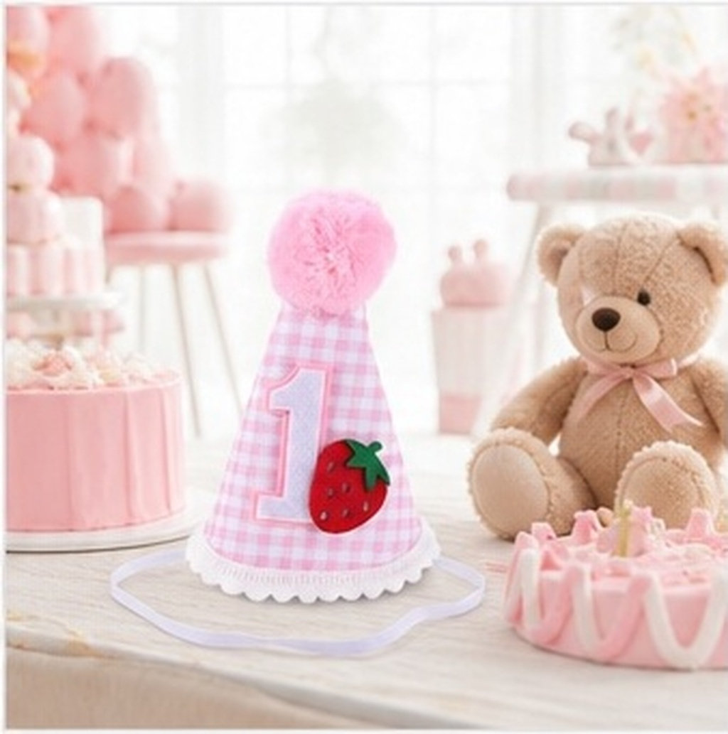 Party Hat Cone - Strawberry First Birthday Hat for and