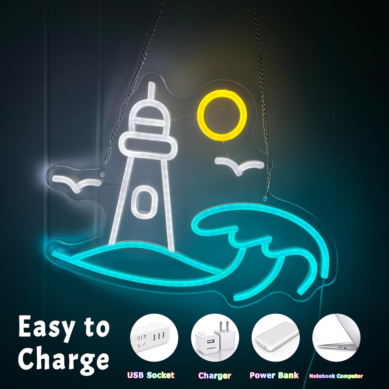 Lighthouse Scene Neon Sign Sea - Neon Sign Party ulasan dan harga