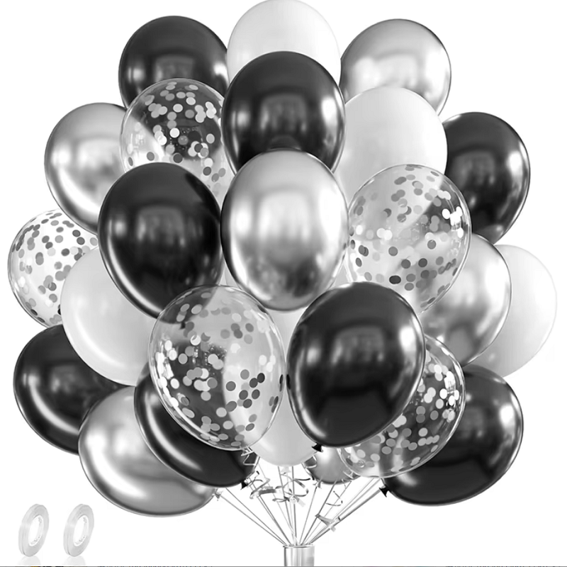 42pcs Silver Black White Confe - Balloon Pump Hand ulasan dan harga